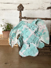 Load image into Gallery viewer, Vintage Turquoise and White Chenille and Pink Floral Bunny