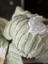 Load image into Gallery viewer, Vintage Light Sage Green Chenille and Floral Bunny