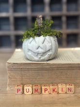 Load image into Gallery viewer, Concrete Moss and Twig Jack O lantern Pumpkin