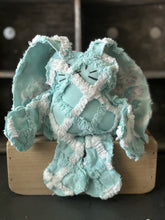 Load image into Gallery viewer, Vintage Turquoise and White Chenille and Pink Floral Bunny