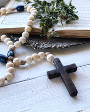 Load image into Gallery viewer, Medium Vintage Blue and Natural Wood Bead Rosary