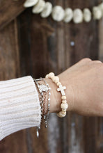 Load image into Gallery viewer, Natural Wood Bead Howlite Cross Prayer Bracelet
