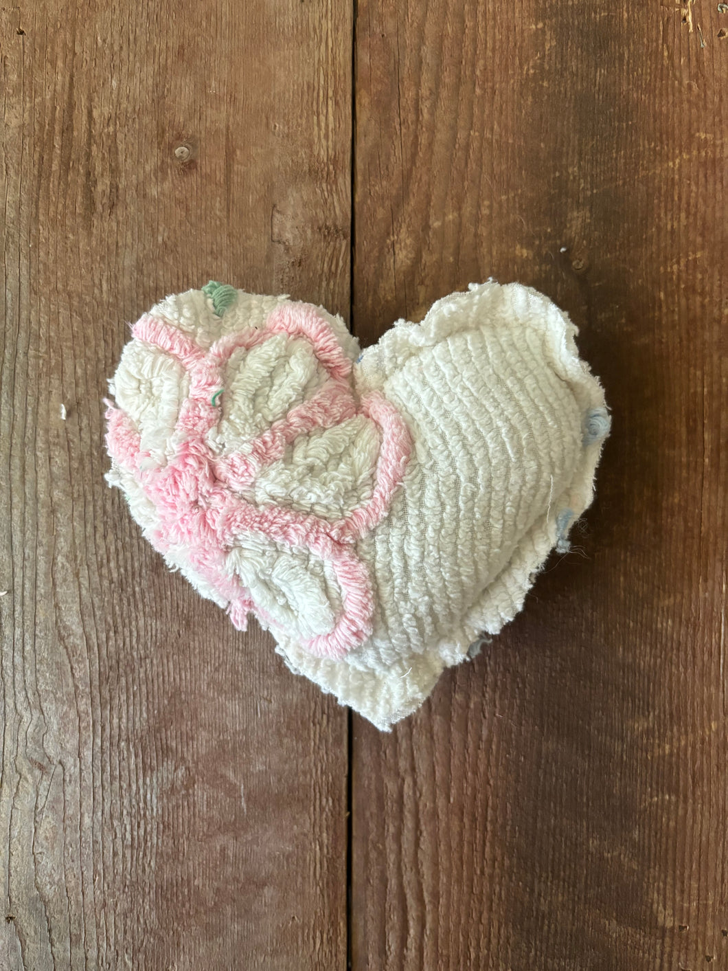 Vintage White Pink and Blue Chenille heart