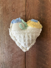 Load image into Gallery viewer, Vintage White, Green, yellow and Blue Chenille heart
