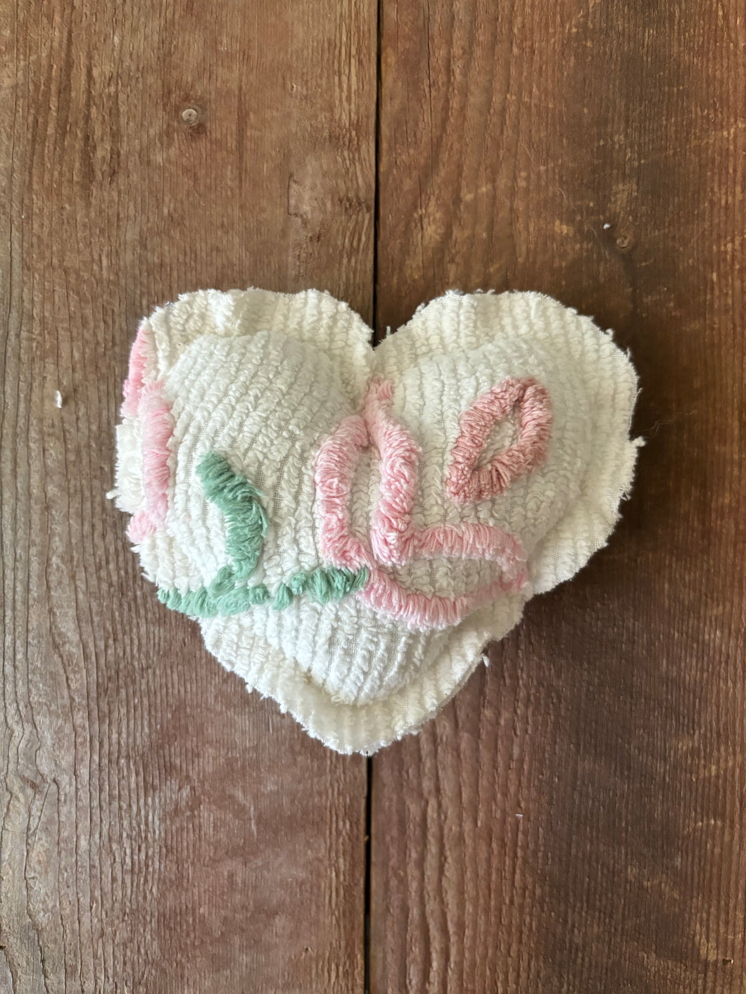 Vintage White, Pink, blue, green Chenille heart