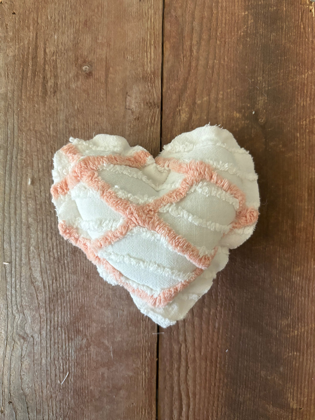Vintage White and Peachy Pink Chenille heart