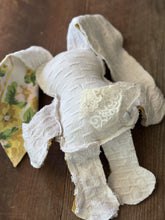 Load image into Gallery viewer, Vintage White Chenille and mustard and green vintage floral fabric bunny
