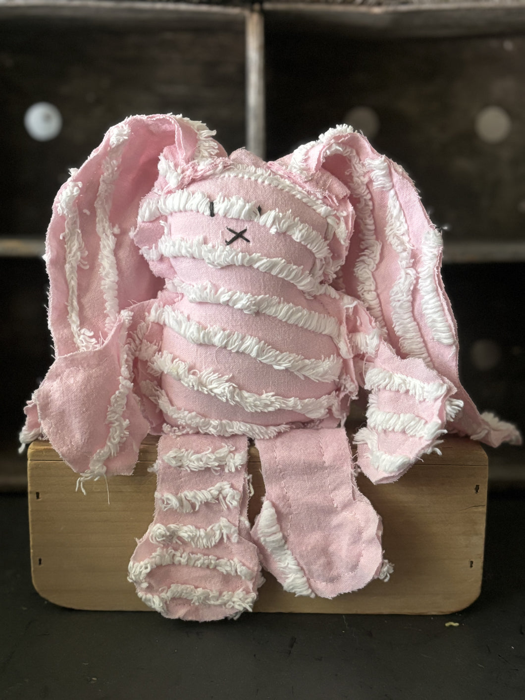 Vintage Pink and White Stripe Chenille Bunny