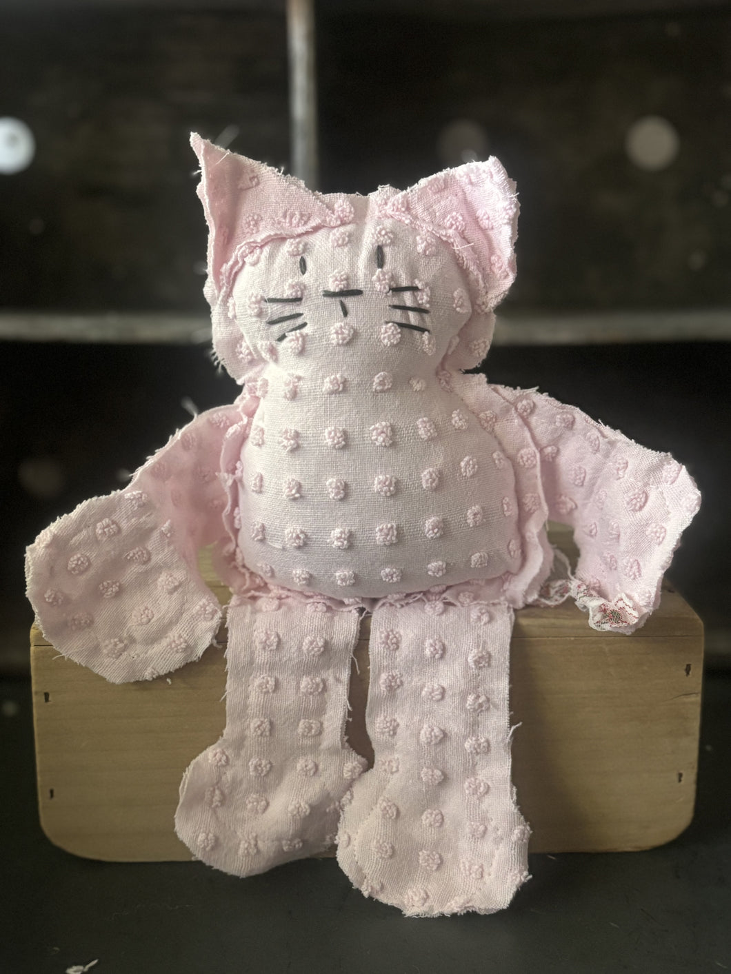 Pink Polka Dot Vintage Chenille Cat