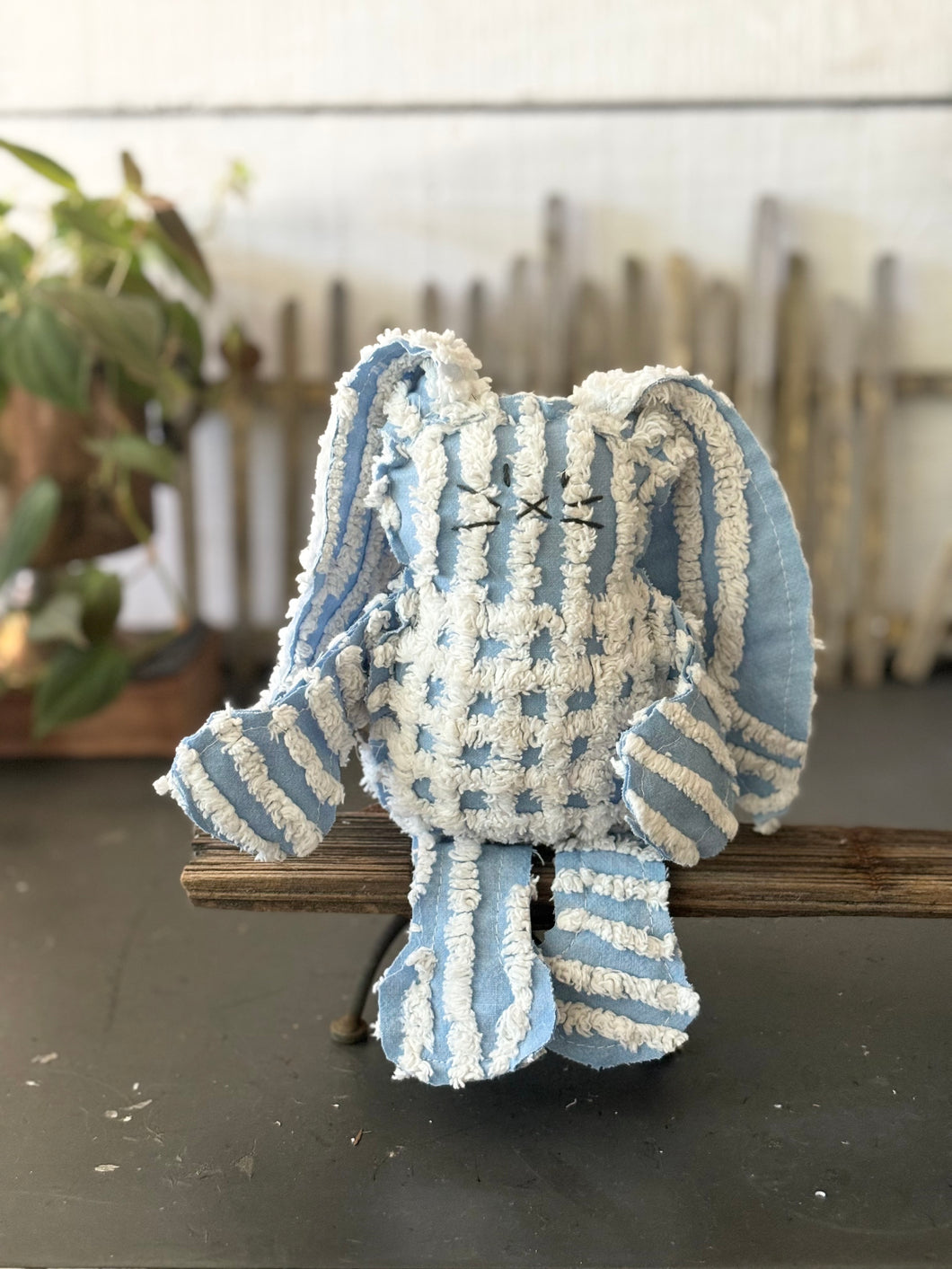 White and Blue Vintage Chenille bunny