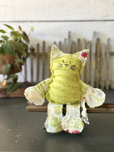 Load image into Gallery viewer, Vintage Avocado Green Chenille and Vintage floral fabric Cat
