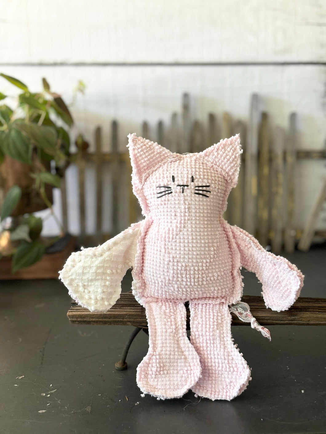 Pink and White Vintage Bates Hobnail Chenille Cat