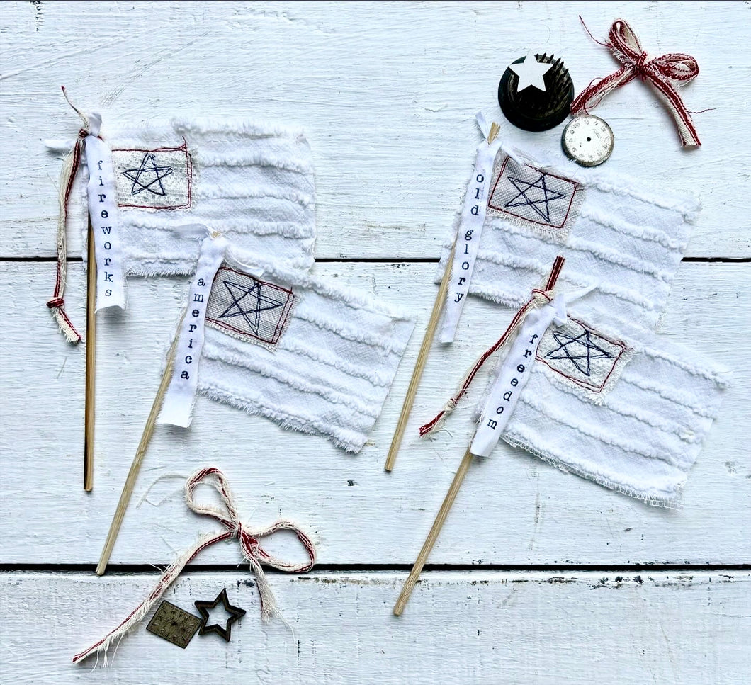 Set of 4 Vintage Chenille Tiny flags!