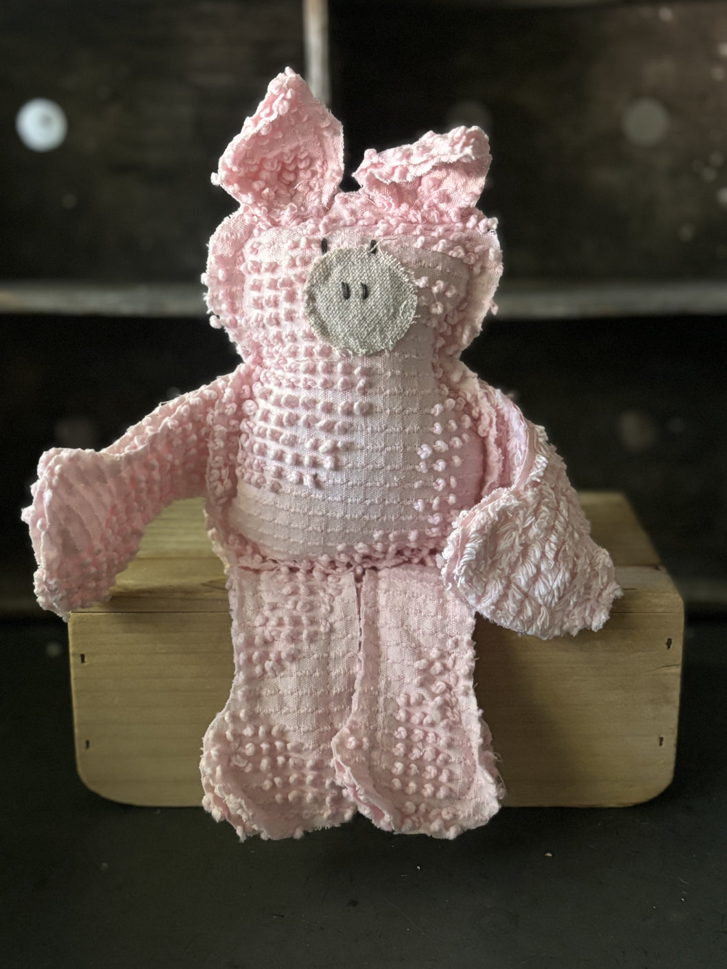 Pink Bates Hobnail Vintage Chenille Piglet