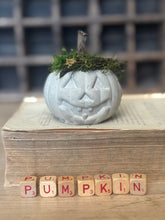 Load image into Gallery viewer, Concrete Moss and Twig Jack O lantern Pumpkin

