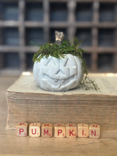 Load image into Gallery viewer, Concrete Moss and Twig Jack O lantern Pumpkin
