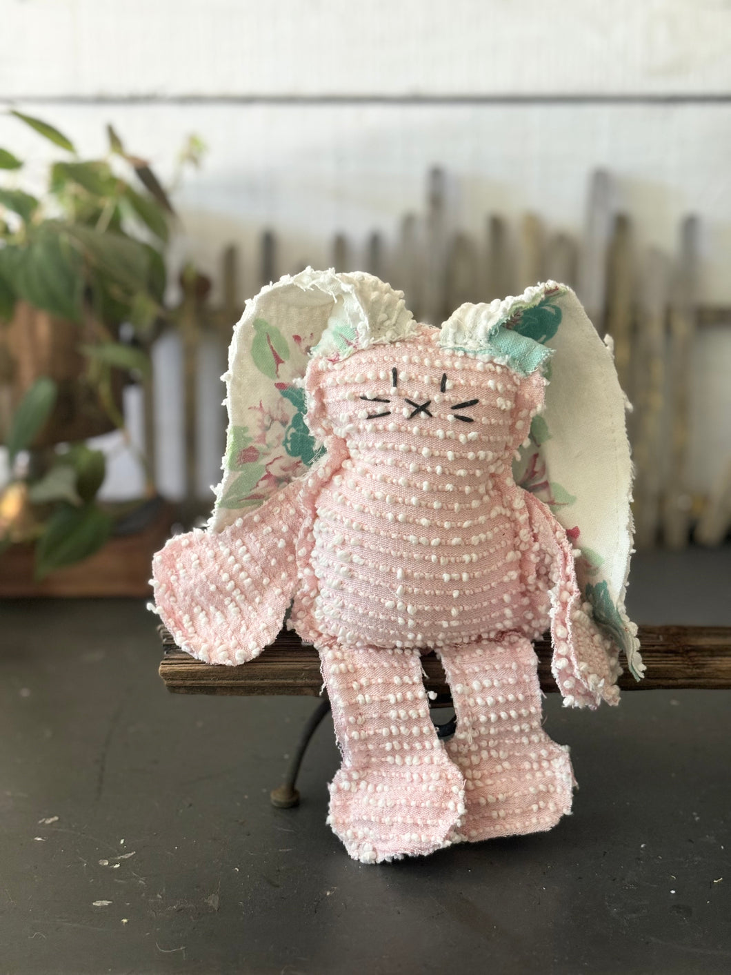 Pink and Cream Vintage Chenille Bunny