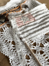 Load image into Gallery viewer, Vintage Chenille American Flag with RED Ticking Stripe LAND OF THE FREE
