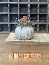 Load image into Gallery viewer, Concrete Spanish Moss and Cinnamon Stick Jack O lantern Pumpkin

