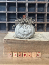 Load image into Gallery viewer, Concrete Spanish Moss and Cinnamon Stick Jack O lantern Pumpkin (Copy)
