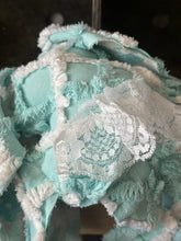 Load image into Gallery viewer, Vintage Turquoise and White Chenille and Pink Floral Bunny
