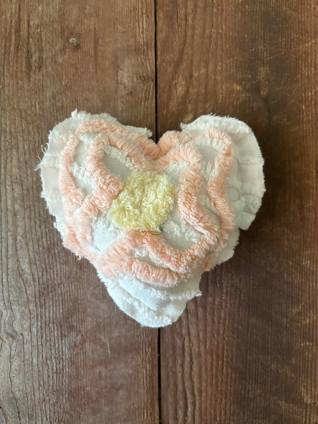 Vintage White and Pink Floral Chenille heart