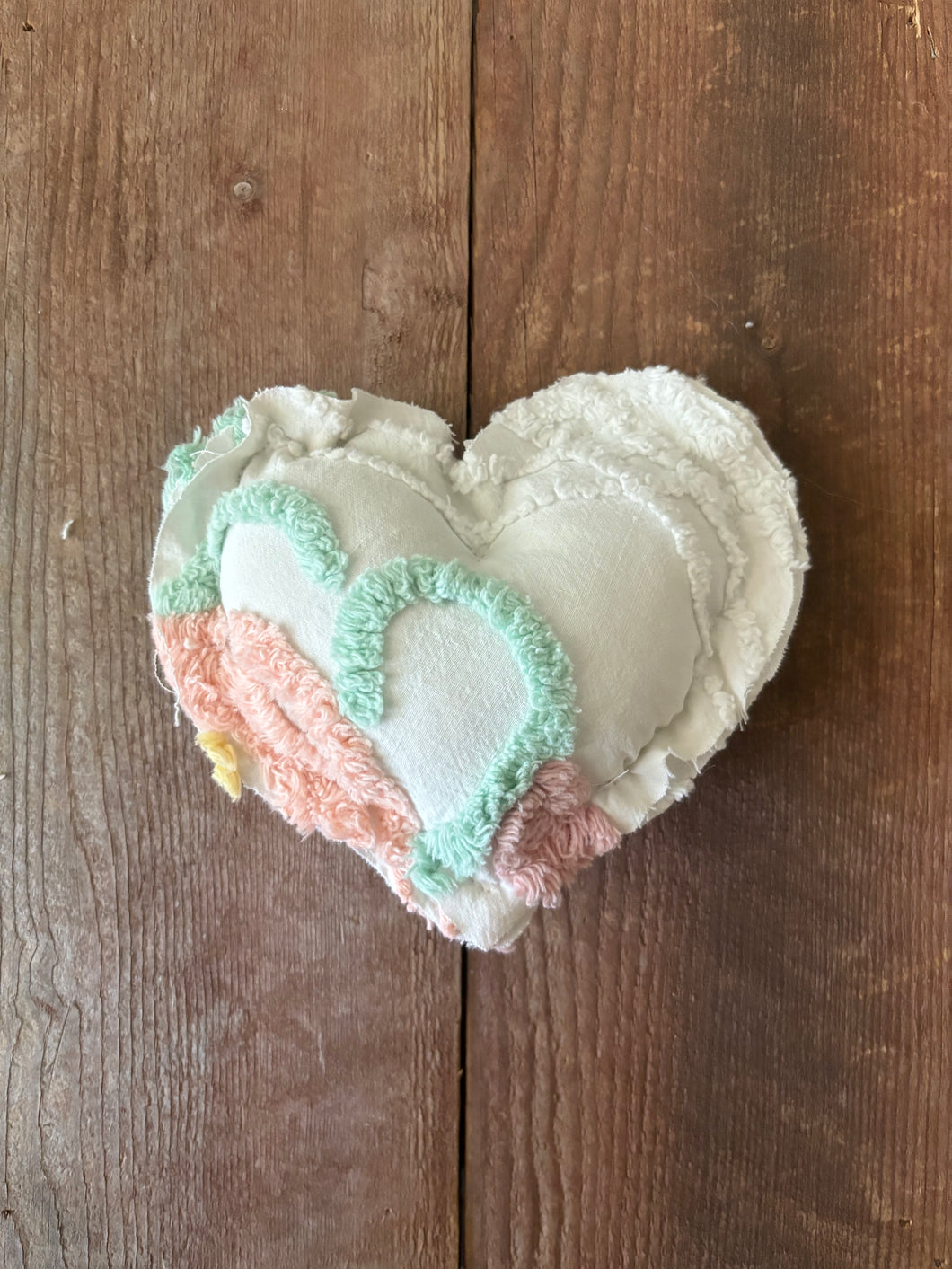 Vintage Green and Peach Chenille heart