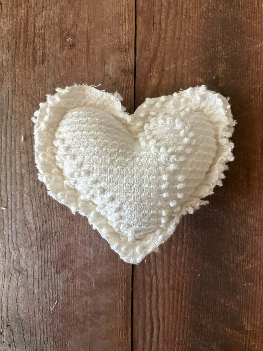 Vintage White Bates Chenille heart