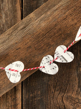 Load image into Gallery viewer, Vintage Music Page HEART Garland Red and White Twine
