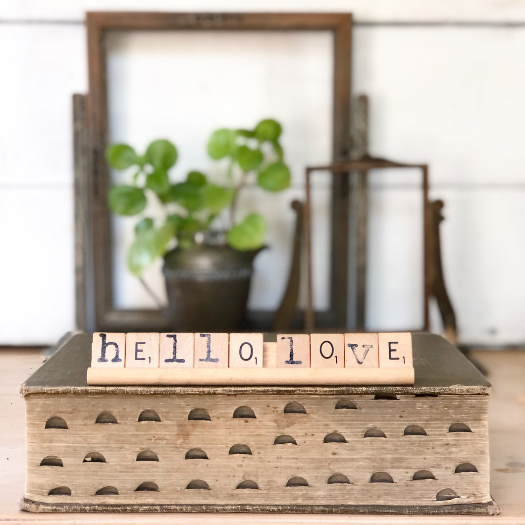 Hello Love Vintage Scrabble Sign