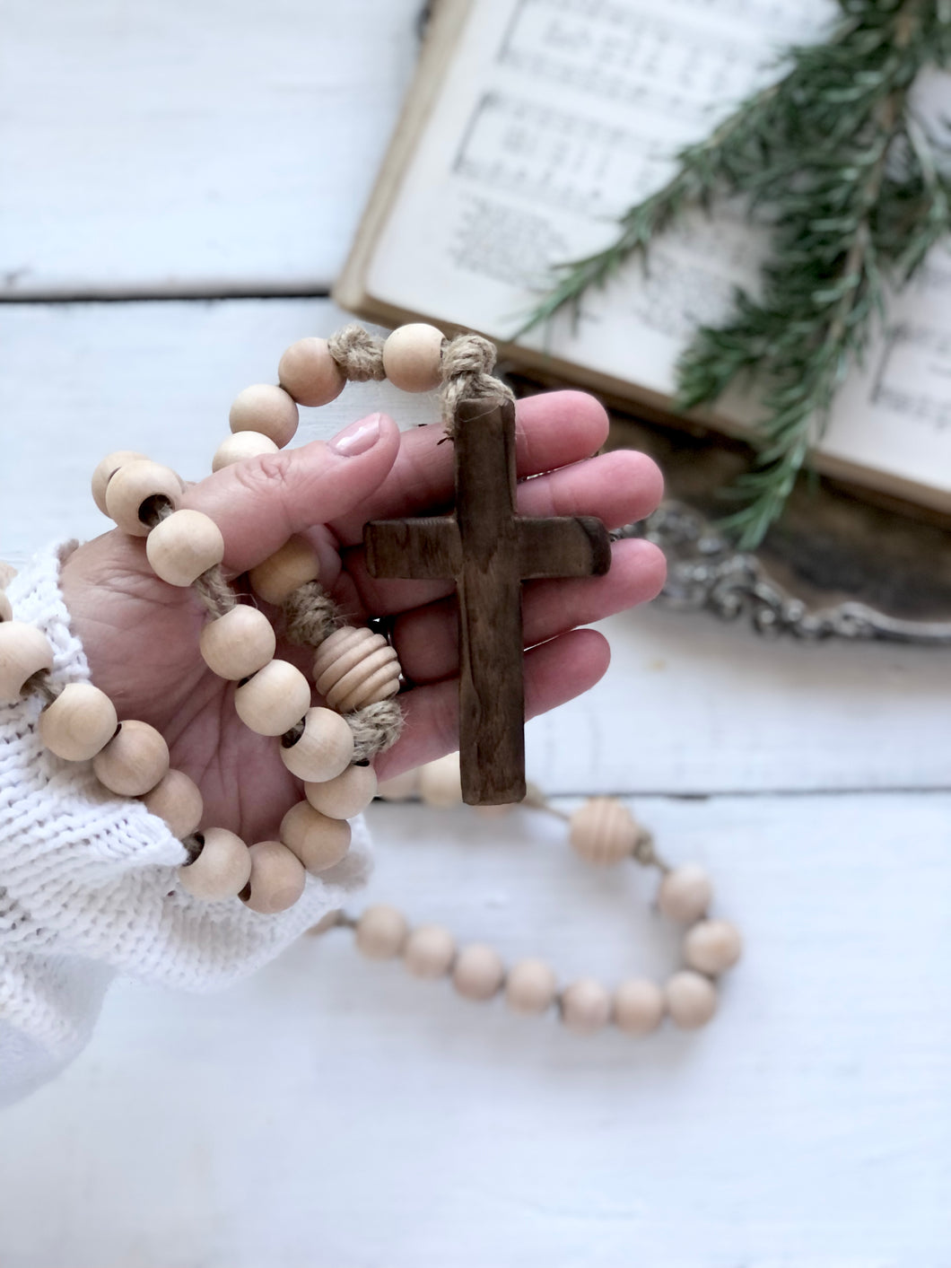 Medium Natural Honeycomb Wood Bead Rosary