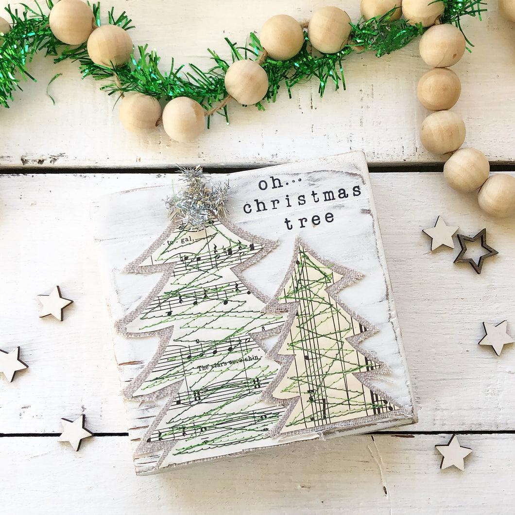Vintage Music Page Oh Christmas Tree Wood Distressed Sign