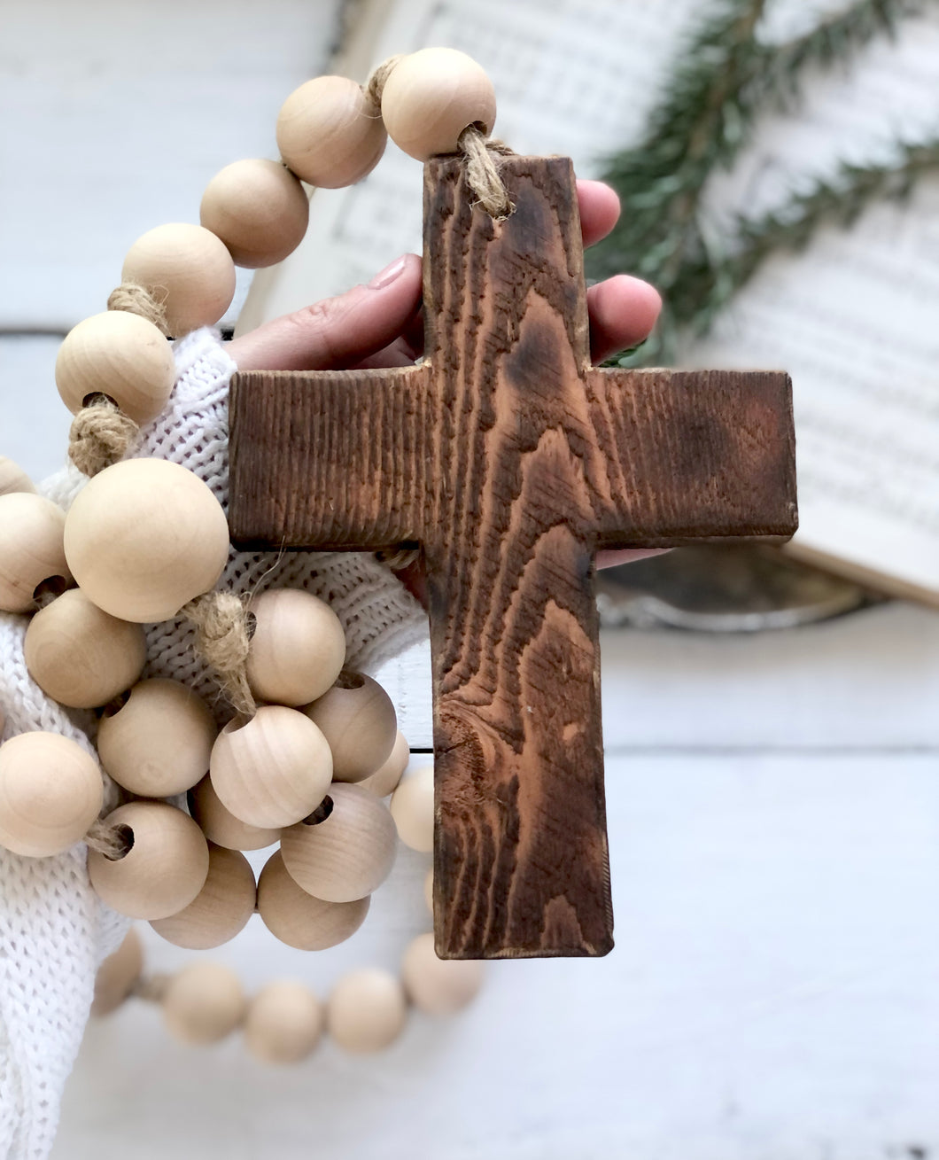 Giant Natural Wood Bead Rosary