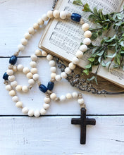 Load image into Gallery viewer, Medium Vintage Blue and Natural Wood Bead Rosary
